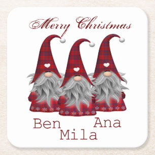 Weiß mit rotem Gnome Rechteckiger Pappuntersetzer