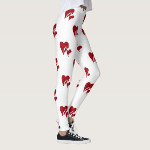 Weiß mit Roten Herzen Leggings