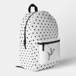 Weiß mit schwarzen Polka Dots Personalisiert Bedruckter Rucksack