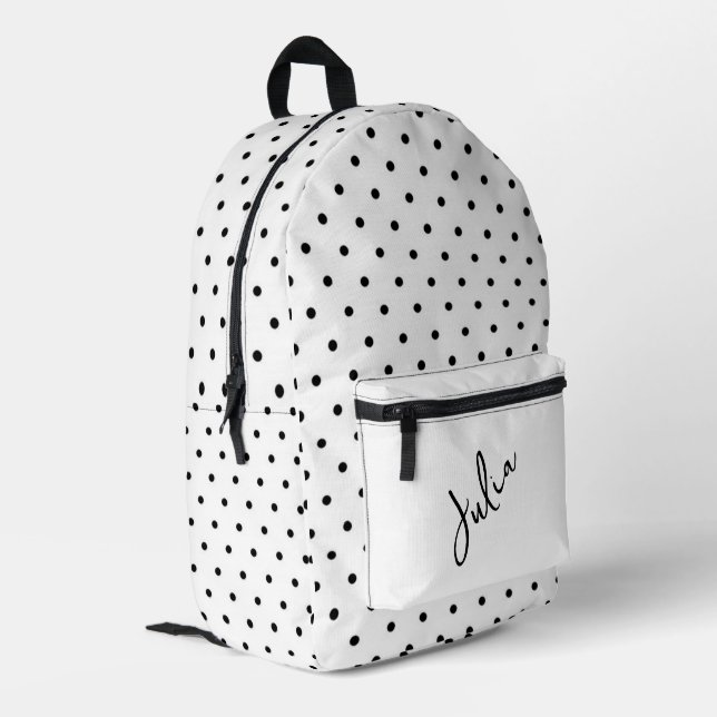Weiß mit schwarzen Polka Dots Personalisiert Bedruckter Rucksack (Rückseitige Ecke links)