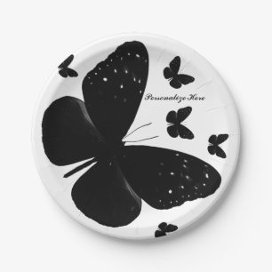 Weiß mit schwarzen Schmetterlingen Custom Chic Par Pappteller