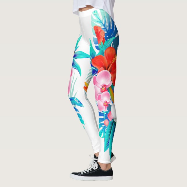 Weiß mit tropischen Blume Leggings (Links)