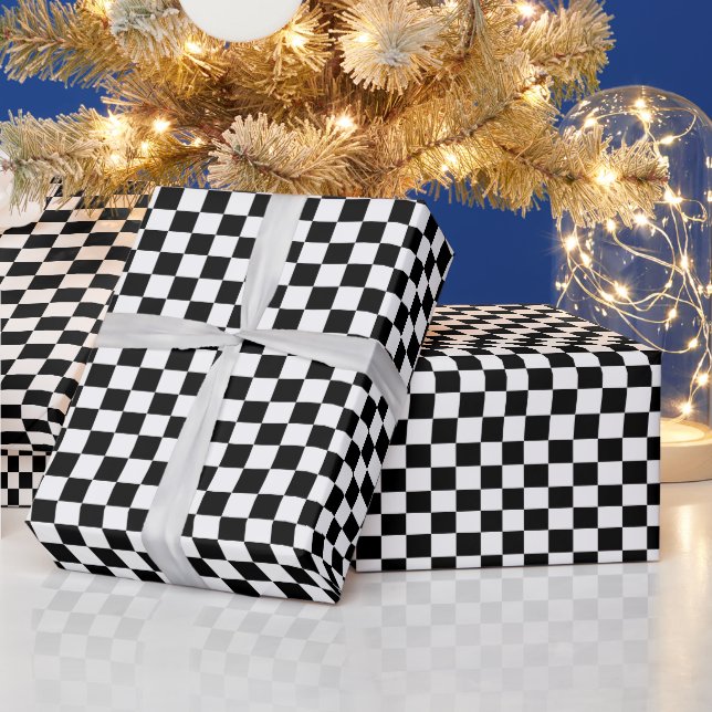 Weiß mit Vollschwarz-Quadrat-Stil Geschenkpapier (Feiertage)