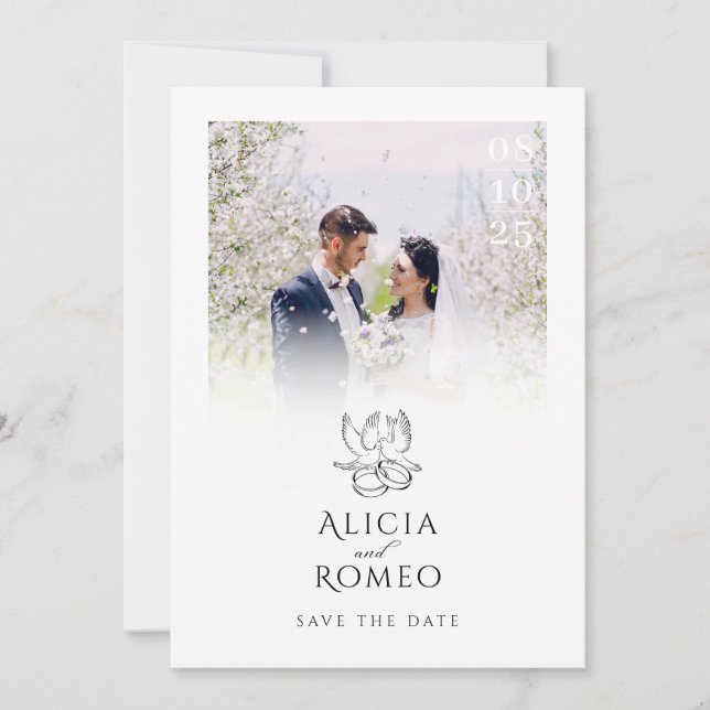 Weiß Moderne Hochzeit des minimalistischen Fotos Save The Date (Vorderseite)
