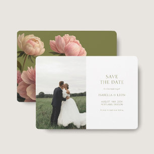 Weiß   Moderne Olive Green Rose Save the Date Einladung