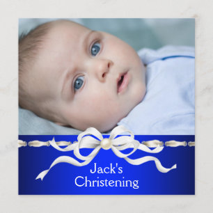 Weiß Navy Blau Baby Junge Foto Taufe Einladung