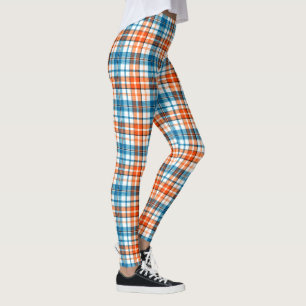 Weiß Orange Blau Kariertes Tartan Design Leggings