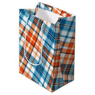 Weiß Orange Blau Kariertes Tartan Design  Mittlere Geschenktüte