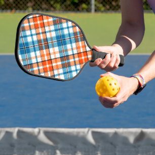 Weiß Orange Blau Kariertes Tartan Design Pickleball Schläger