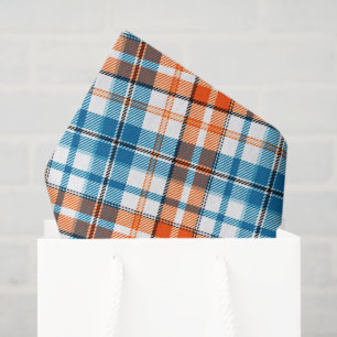 Weiß Orange Blau Kariertes Tartan Design Seidenpapier