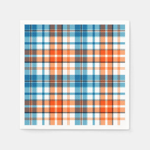 Weiß Orange Blau Kariertes Tartan Design Serviette