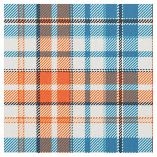 Weiß Orange Blau Kariertes Tartan Design  Stoff