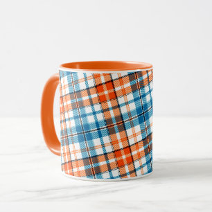 Weiß Orange Blau Kariertes Tartan Design Tasse