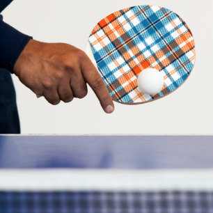 Weiß Orange Blau Kariertes Tartan Design Tischtennis Schläger