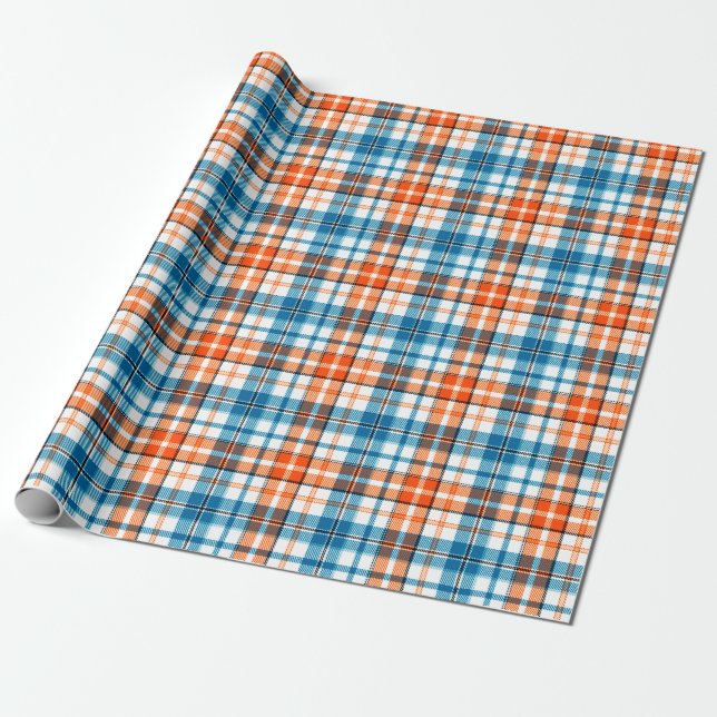Weiß Orange Blau Karo Tartan Design  Geschenkpapier (Ungerollt)