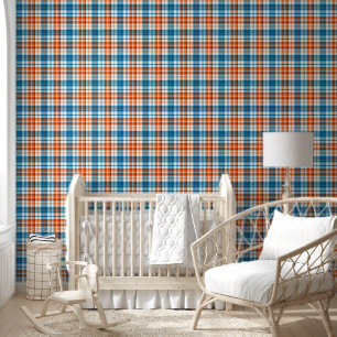Weiß Orange Blau Karo Tartan Design Tapete