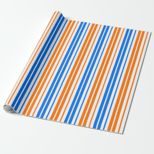 Weiß Orange Blau Vertikale Streifen Design Geschenkpapier
