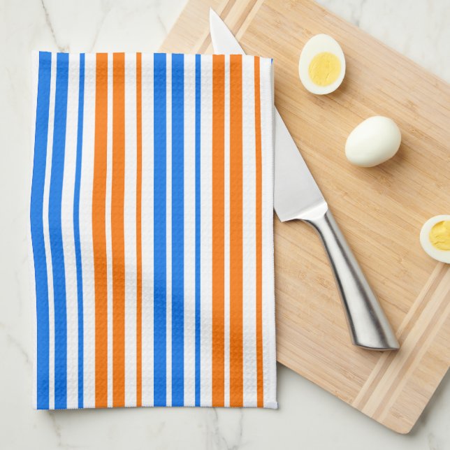 Weiß Orange Blau Vertikale Streifen Design   Geschirrtuch (Viertel Falte)