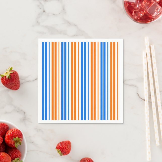 Weiß Orange Blau Vertikale Streifen Design   Serviette (Beispiel)