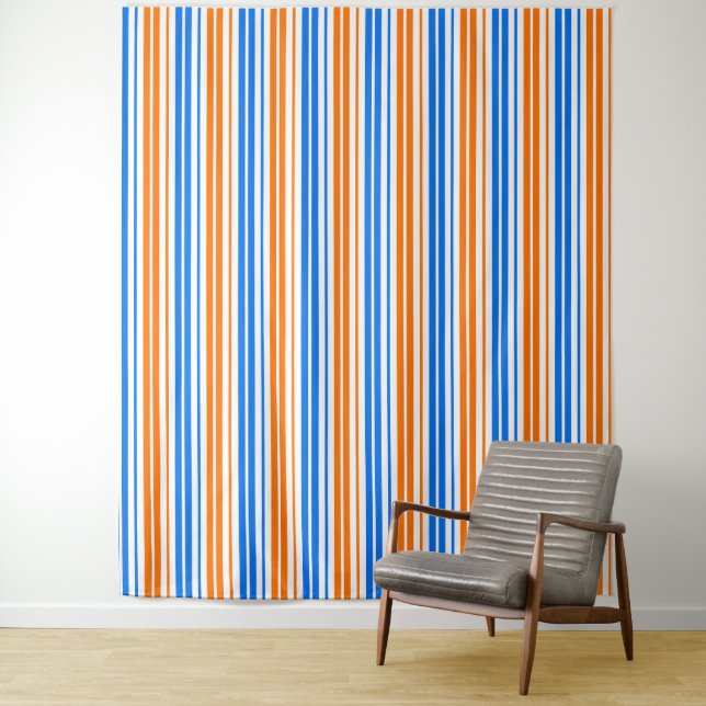 Weiß Orange Blau Vertikale Streifen Design   Wandteppich (Beispiel)