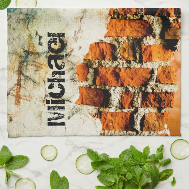 Weiß orange Coole Wand Grafiti aus alten Ziegeln I Geschirrtuch (Gefaltet)