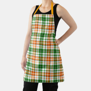Weiß Orange Grün Kariertes Tartan Design  Schürze