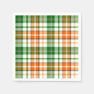 Weiß Orange Grün Kariertes Tartan Design Serviette
