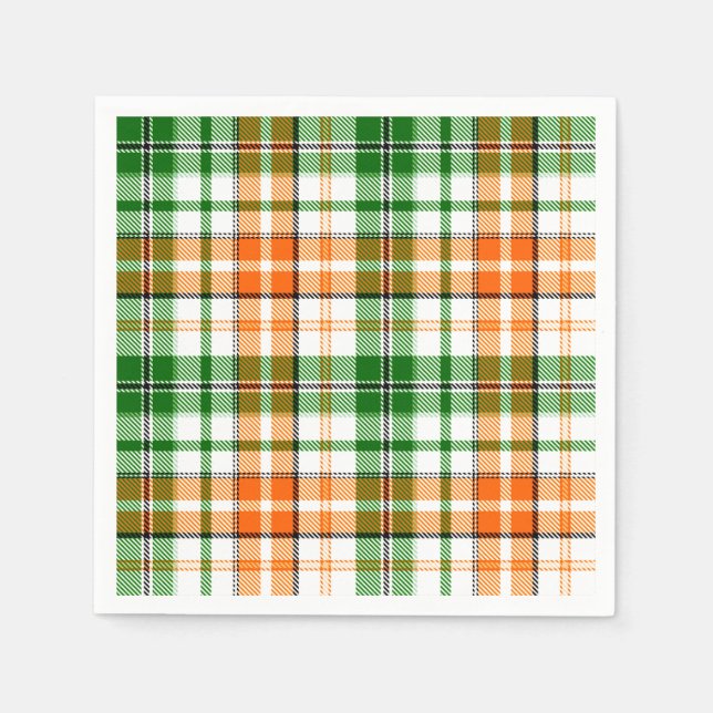 Weiß Orange Grün Kariertes Tartan Design  Serviette (Vorderseite)