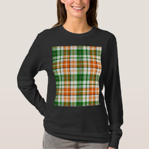 Weiß Orange Grün Kariertes Tartan Design  T-Shirt