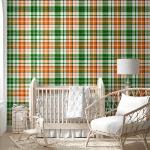 Weiß Orange Grün Kariertes Tartan Design  Tapete