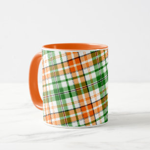 Weiß Orange Grün Kariertes Tartan Design  Tasse
