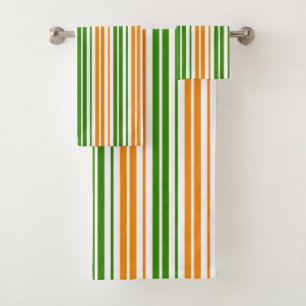 Weiß Orange Grün Vertikales Streifendesign   Badhandtuch Set