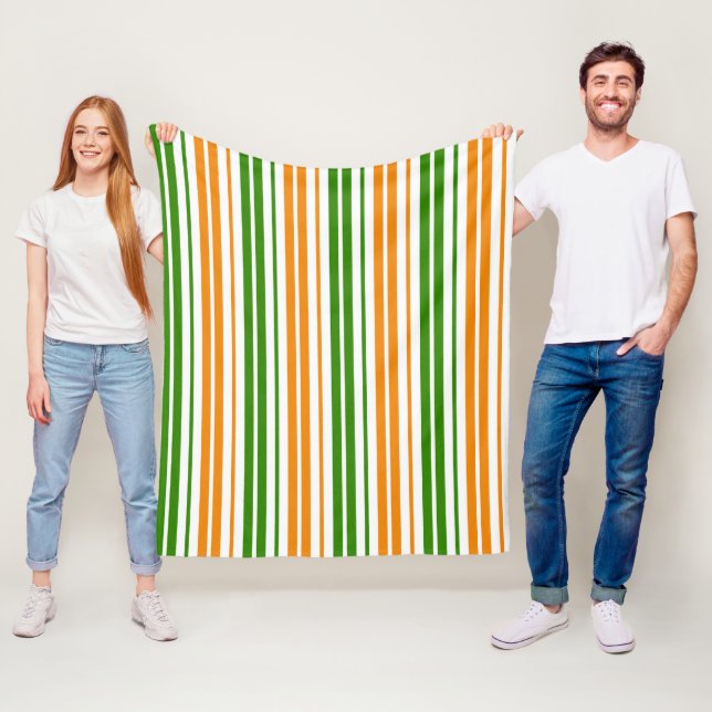 Weiß Orange Grün Vertikales Streifendesign   Fleecedecke (Beispiel)