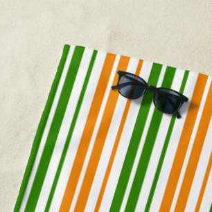 Weiß Orange Grün Vertikales Streifendesign   Strandtuch