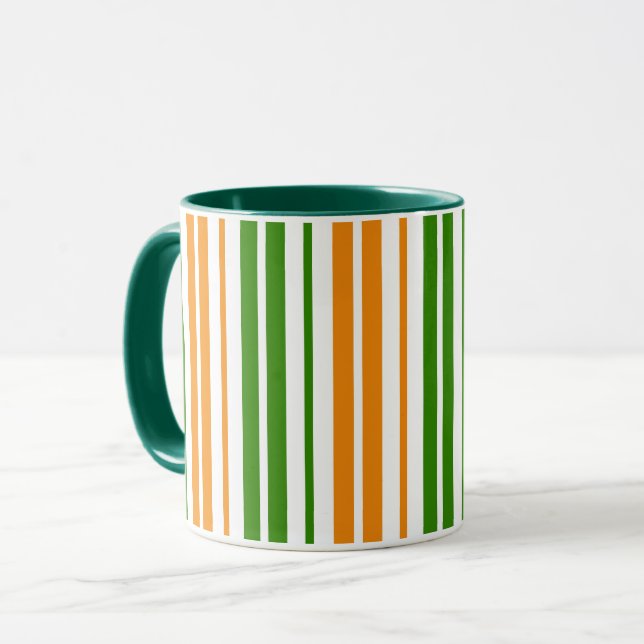 Weiß Orange Grün Vertikales Streifendesign   Tasse (Vorderseite Links)