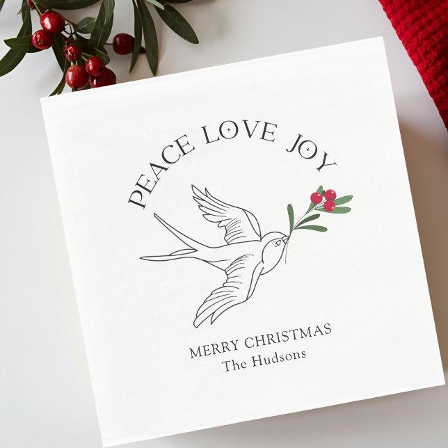 Weiß | PEACE LIEBE JOY Snowbird Weihnachtsfeiertag Serviette (Von Creator hochgeladen)