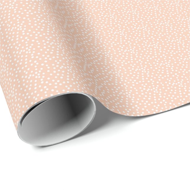 Weiß | Peach Modern Polka Dot Wrapping Paper Geschenkpapier (Rolleneckpunkt)