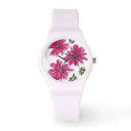 Weiß-Pink-Blume Armbanduhr