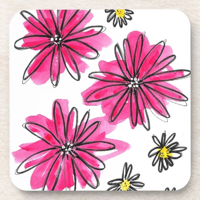 Weiß-Pink-Blume Getränkeuntersetzer (Vorderseite)