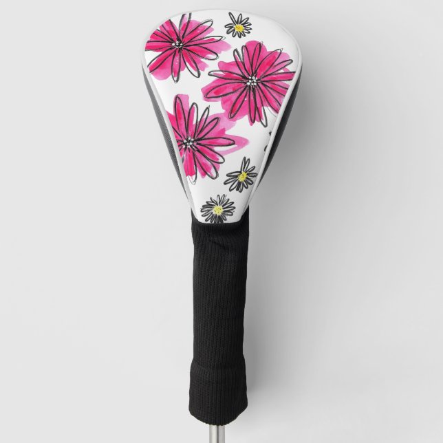 Weiß-Pink-Blume Golf Headcover (Vorderseite)