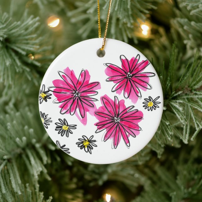 Weiß-Pink-Blume Keramik Ornament (Baum)