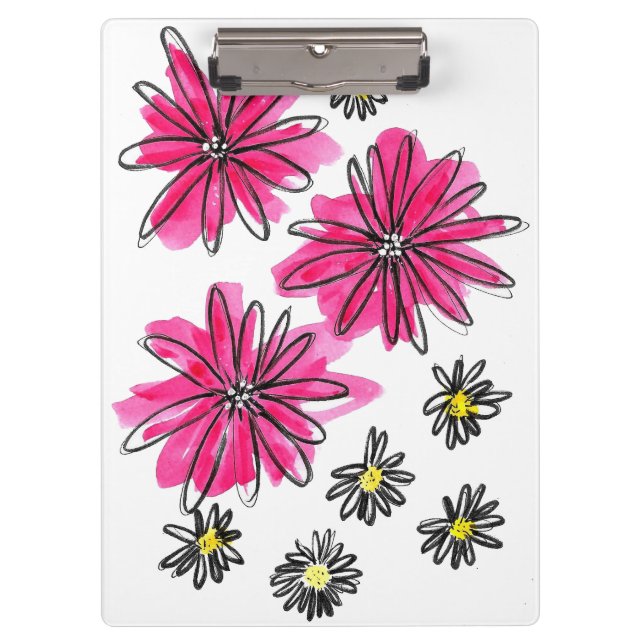 Weiß-Pink-Blume Klemmbrett (Vorderseite)