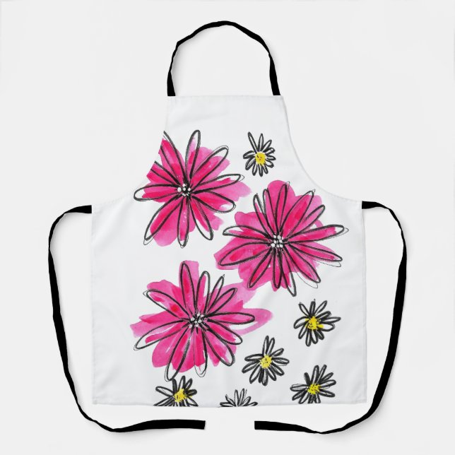 Weiß-Pink-Blume Schürze (Vorderseite)