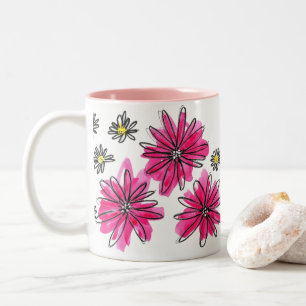 Weiß-Pink-Blume Zweifarbige Tasse