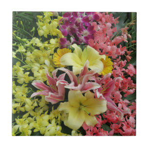 weiß + pink, grün + lila, Blume + Blüte Fliese