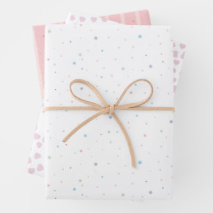 Weiss Pink Mit Gold Pink Blaue Punkte Pink Herzen Geschenkpapier Set