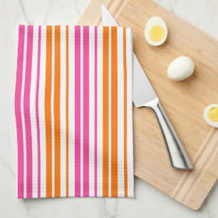 Weiß Pink Orange Vertikale Streifen Design   Geschirrtuch