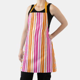 Weiß Pink Orange Vertikale Streifen Design   Schürze
