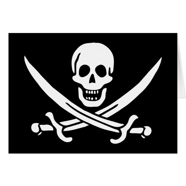 Weiß, Piratenflagge Calico Jack, Skull & Cutlass (Vorderseite (Horizontal))