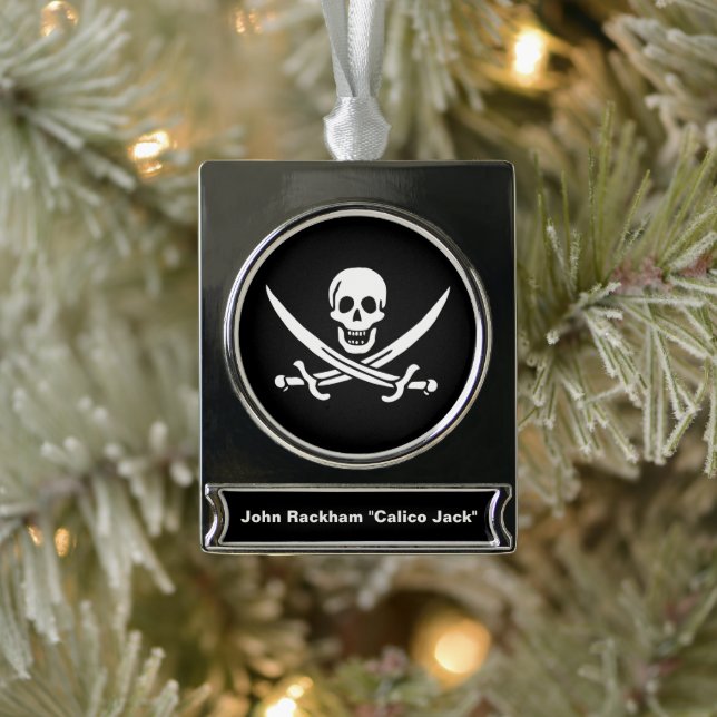 Weiß, Piratenflagge Calico Jack, Skull & Cutlass Banner-Ornament Silber (Baum)